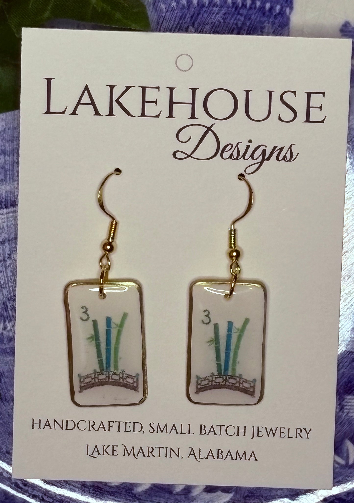 3 Bamboo, Mahjong Tile Dangle Earrings