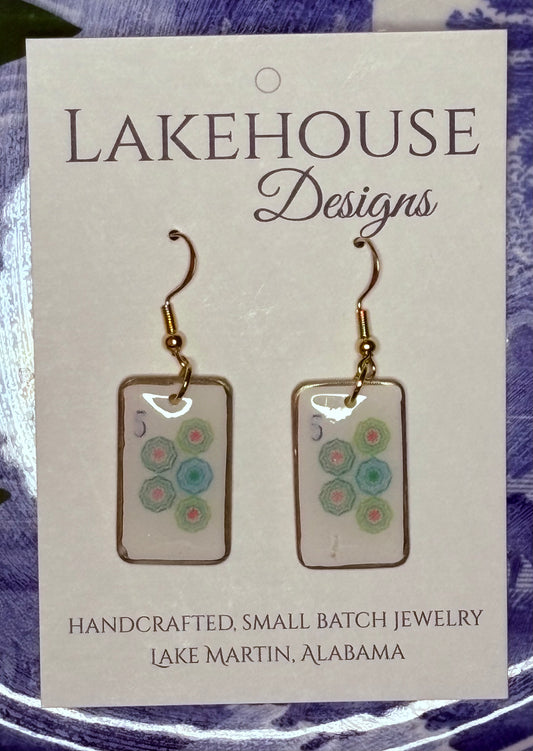 5 Dot, Mahjong Tile Dangle Earrings
