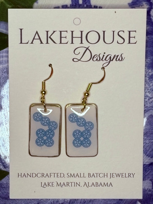 7 Dot, Mahjong Tile Dangle Earrings