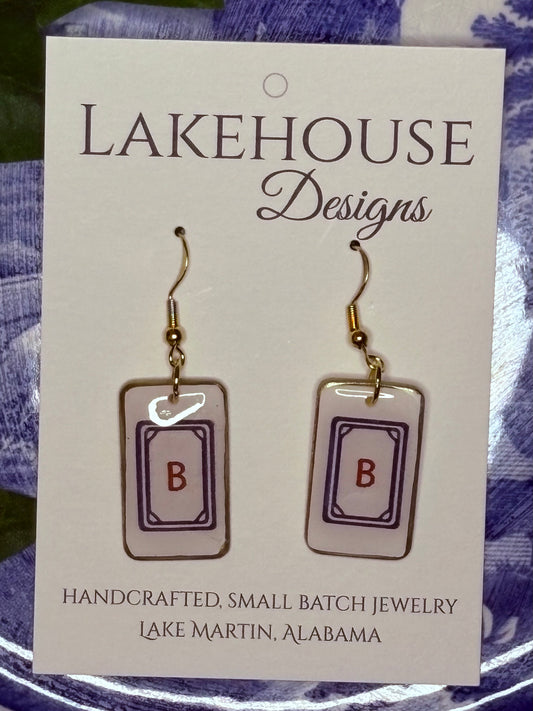 White Dragon, Mahjong Tile Dangle Earrings