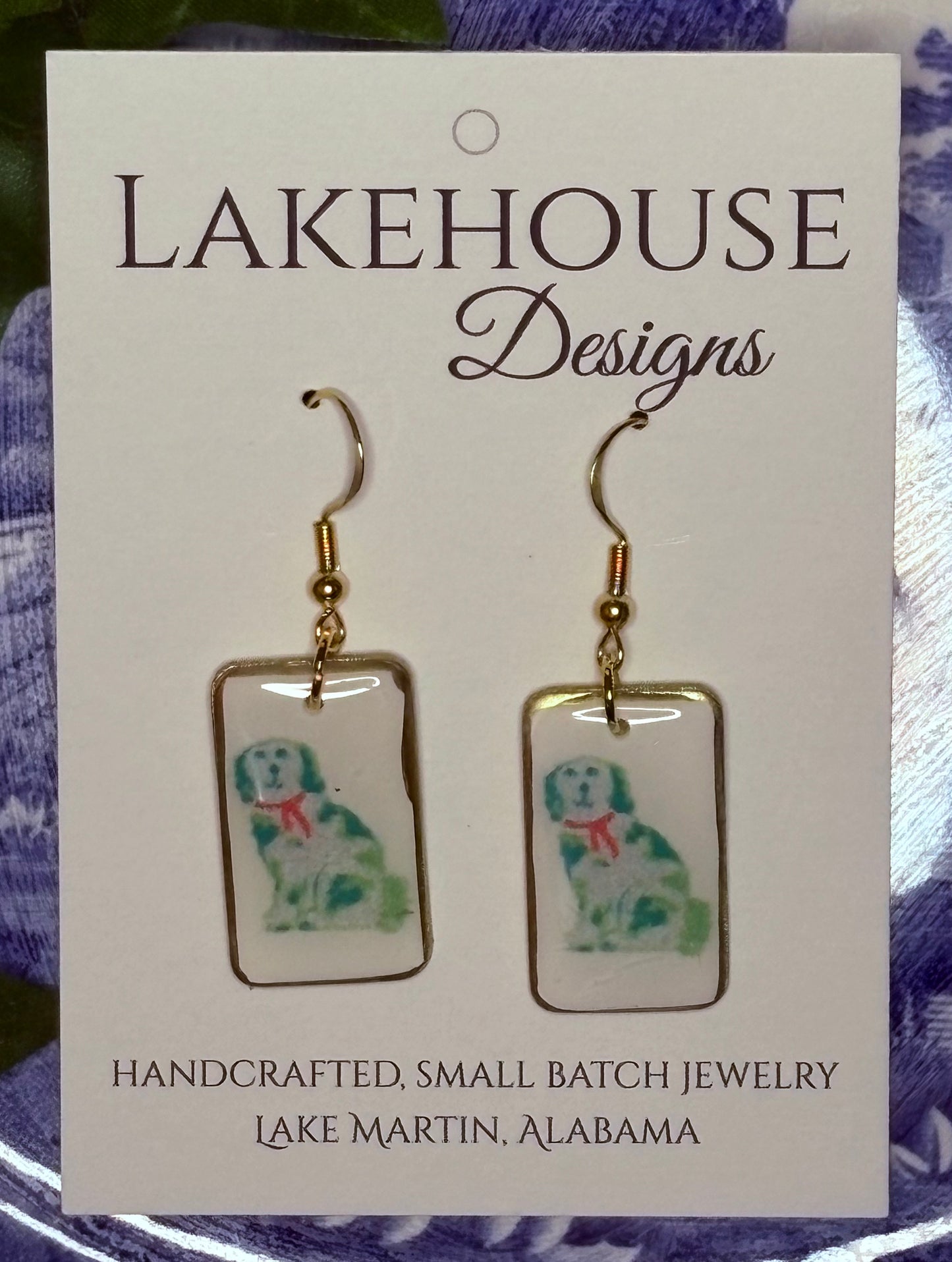 Green Foo Dog, Mahjong Tile Dangle Earrings