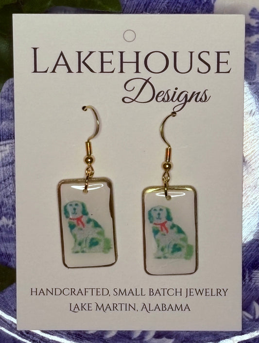 Green Foo Dog, Mahjong Tile Dangle Earrings