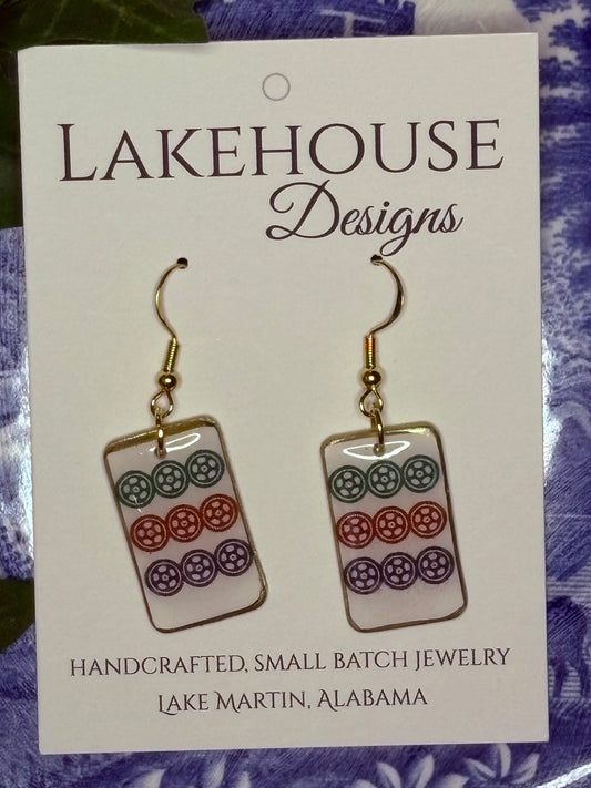 9 Dot, Mahjong Tile Dangle Earrings