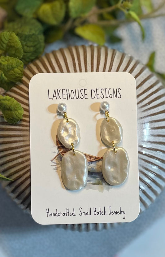 3 stone Handmade ‘Freshwater Pearl’ polymer clay earrings