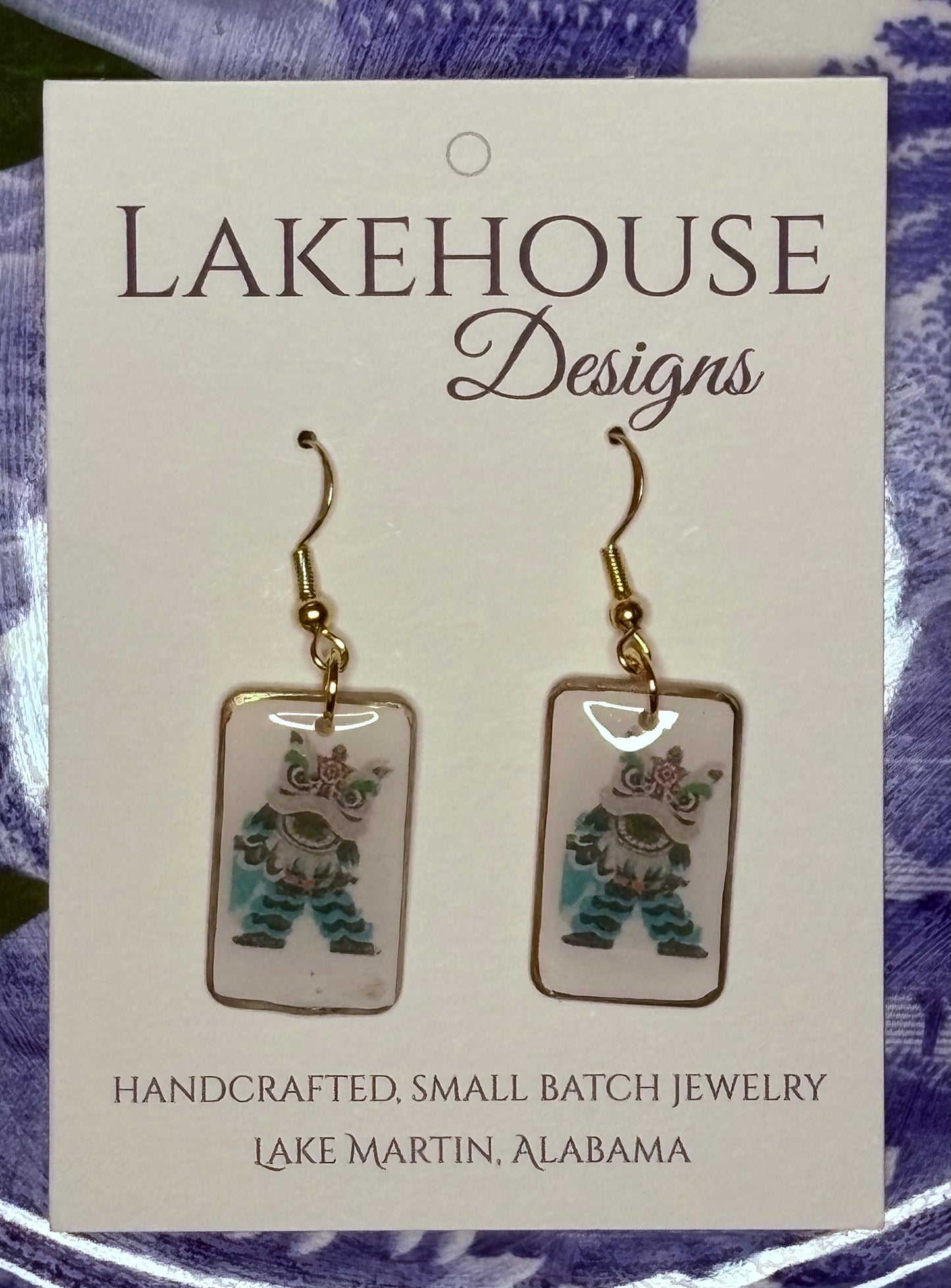 Green Dragon, Mahjong Tile Dangle Earrings